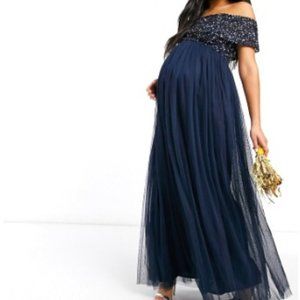 Maya Maternity Bridesmaid off shoulder maxi tulle dress